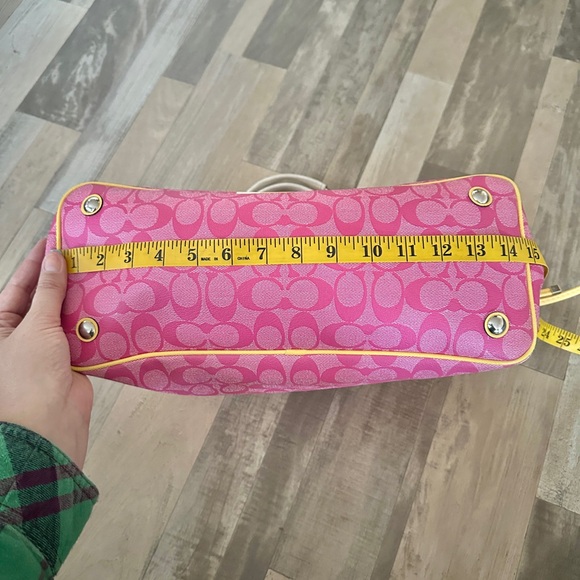 Coach Signature 'C' Legacy Striped Tote Bag Satchell Pink and Yellow - Picture 8 of 16